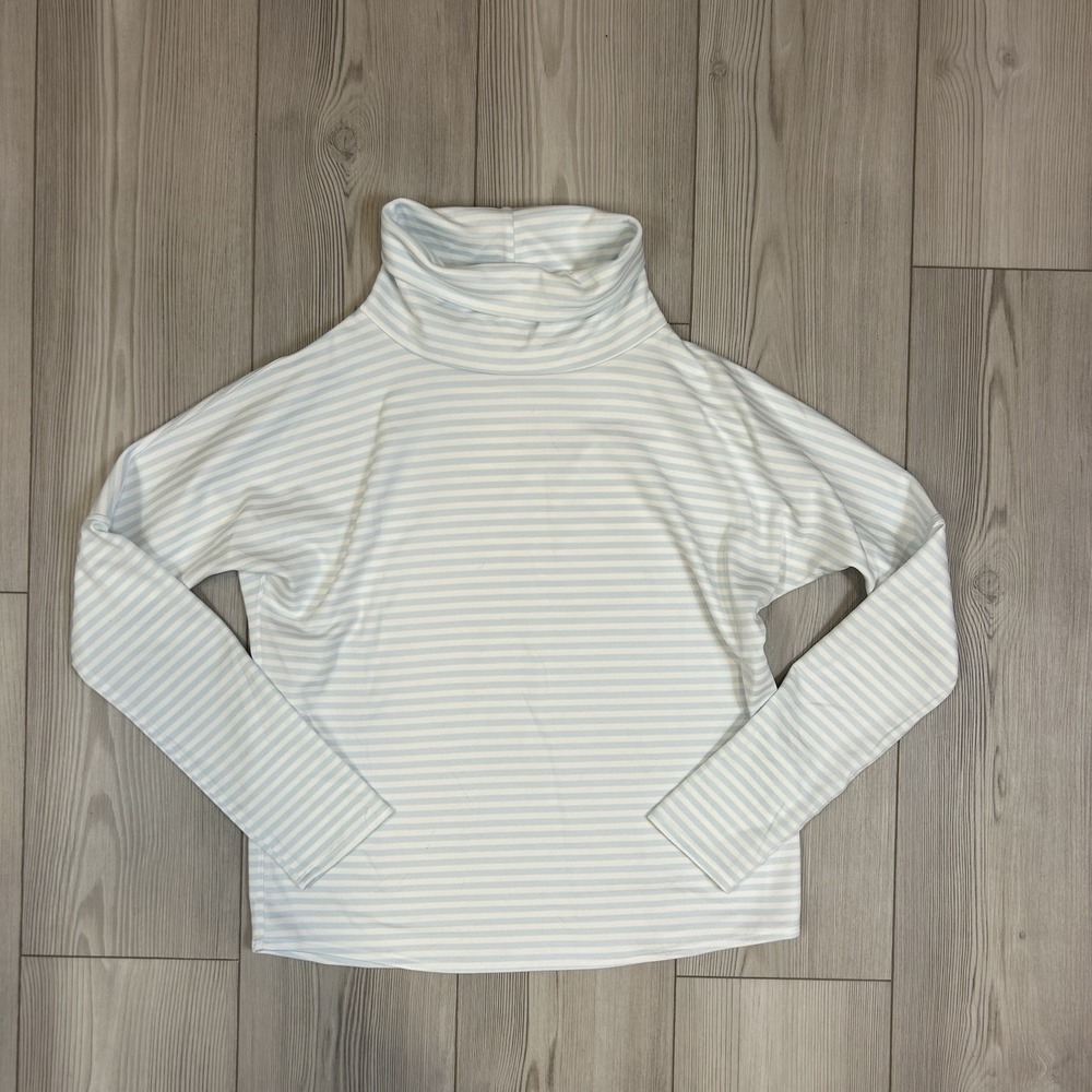 Oiselle Womens XS Blue White Striped Turtleneck Long sleeve Activewear Top